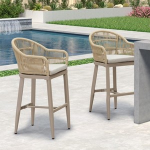 PURPLE LEAF Outdoor Bar Stools Set of 2 Patio Metal Modern Wicker Bar Chairs Woven Aluminum Barstools - 1 of 1