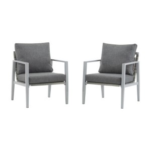TiramisuBest Silver Aluminum Lounge Chair with Rope Accents & Cushions,Modern Indoor & Outdoor Seating (Gray/Silver+White) - 1 of 4