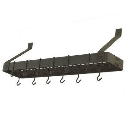 Old Dutch International Graphite Wall-Mount Bookshelf Pot Rack with Grid and 12 Hooks