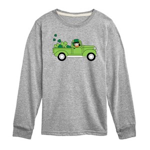 Boys' - Instant Message - St. Patrick's Day Leprechaun Truck Delivering Luck Long Sleeve Graphic T-Shirt - 1 of 4