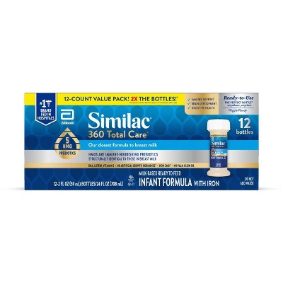 Photo 1 of Similac 360 Total Care Non-GMO Ready to Feed Infant Formula Bottles - 2 fl oz Each/12ct, EXP 02/01/2025