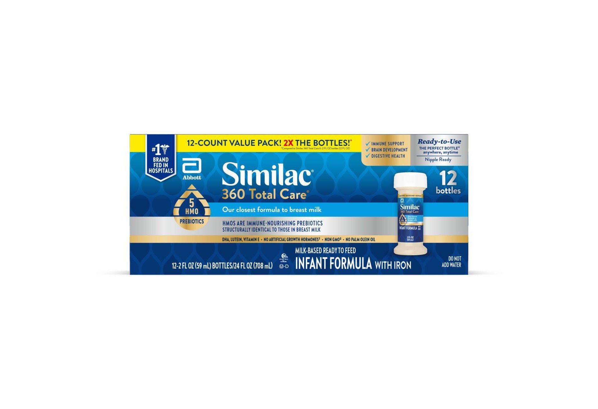 Similac 360 Total Care Non-GMO Ready to Feed Infant Formula Bottles - 2 fl oz Each/12ct