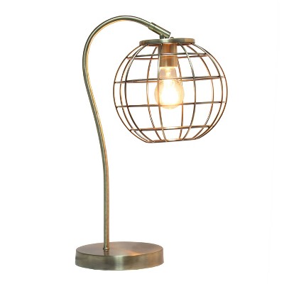 Antique Brass Arched Metal Cage Table Lamp