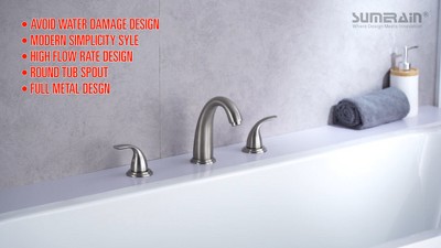 Brushed Gold 3-Hole Roman Tub Faucet with Brass Handles