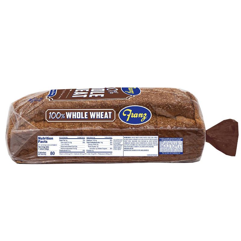 Franz 100^ Whole Wheat Sandwich Bread - 24oz, 3 of 6