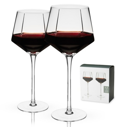 Modern Slanted Red Wine Glasses Set of 2 Long Stem Wine