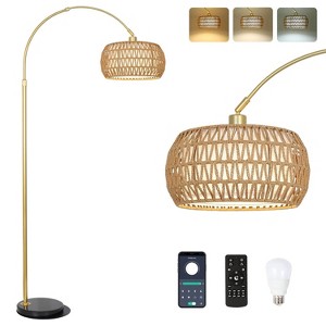 KTMBDW Dimmable Floor Lamp, LED Edison Bulb Included, Arc Floor Lamps for Living Room Modern Standing Lamp with Linen Shade for Bedroom Office, Gold - 1 of 4