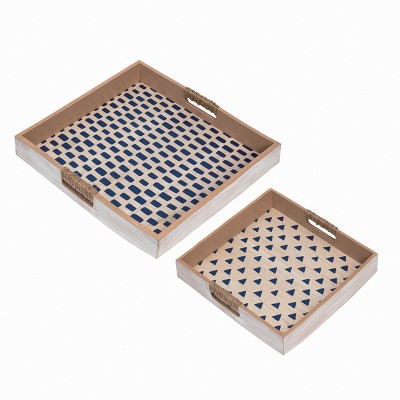 Transpac Wood 18" Multi Spring Nested Serving Trays with Jute Wrapper Handles