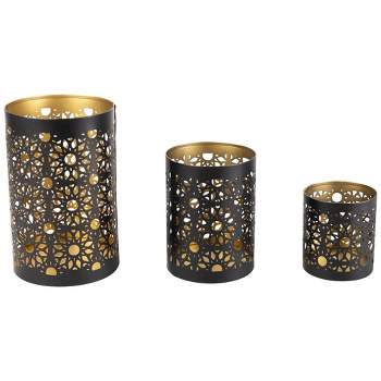 Northlight Laser-Cut Iron Votive Candle Holders - 6.25" - Black and Gold Finish - Set of 3