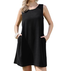 INSPIRE CHIC Women's Sleeveless Linen Summer Crew Neck Casual A-Line Mini Dresses - 1 of 4