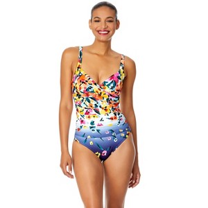 Women's Gradient Floral Underwire Surplice One Piece Swimsuit - 1 of 4