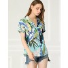 Allegra K Women's Hawaiian Floral Leaves Printed Short Sleeve Button Down Vintage Shirt - 3 of 4