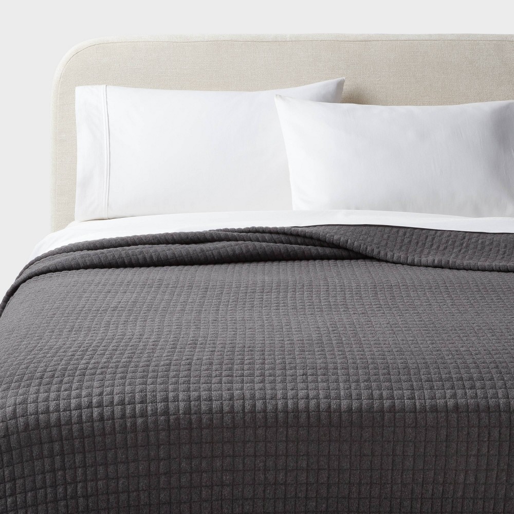 Full/Queen Jersey Quilt Dark Gray - Threshold™: Knitted Coverlet, OEKO-TEX Certified