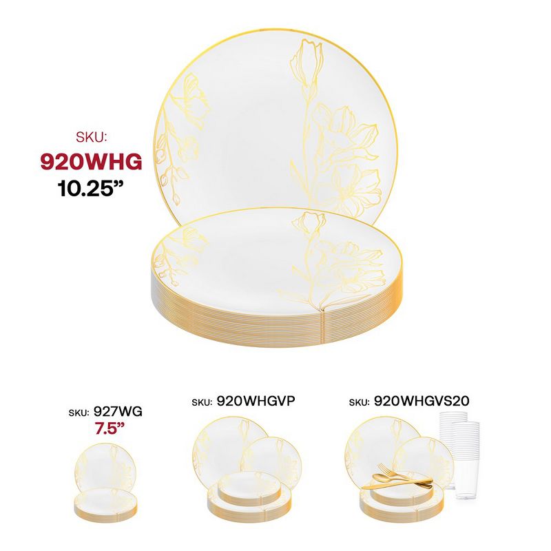 Smarty Had A Party 10.25" White with Gold Antique Floral Round Disposable Plastic Dinner Plates (120 Plates), 5 of 7