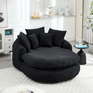 Okak Modern Oversized Chenille Fabric Oval Bean Bag Sofa for Living Room Bedroom,Rest Chair Sleeper Sofa with Comfy Backrest & Pillows - 1 of 4