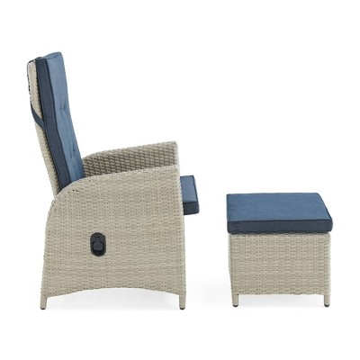 Haven 5-Piece Gray Wicker Recliner Set with Blue Cushions