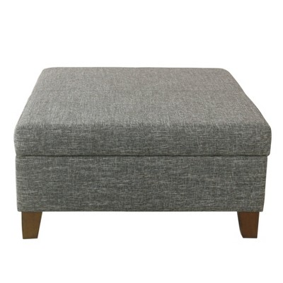 Luxury Slate Gray 32" Square Storage Ottoman with Walnut Legs