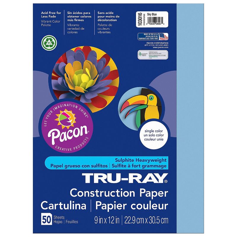 Pacon Tru-Ray 9" x 12" Construction Paper Sky Blue 50 Sheets/Pack 10 Packs (PAC103016-10), 2 of 3