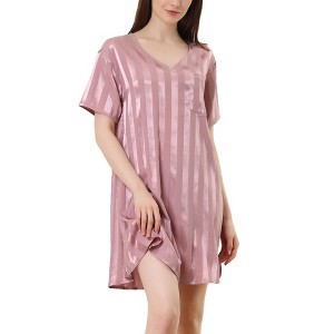 cheibear Women's Short Sleeve Mini length Striped Pajama Dress - 1 of 4