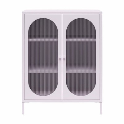 Lilac Metal Short Accent Cabinet with Fluted Glass Doors