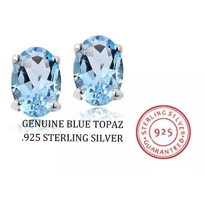 RMZ Gold NYC Stud Silver Earrings oval Cz Sterling 925 Cubic Zirconia Blue Topaz Clear 6MM