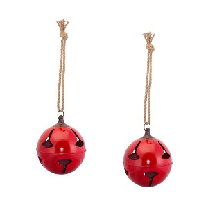 Red Metal Sleigh Bell with Jute Hanger (Set of 2) - 1 of 4