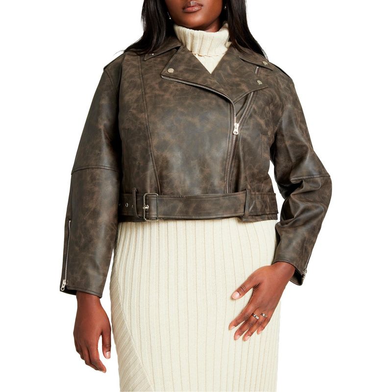ELOQUII Women's Plus Size Patina Moto Jacket, 1 of 3