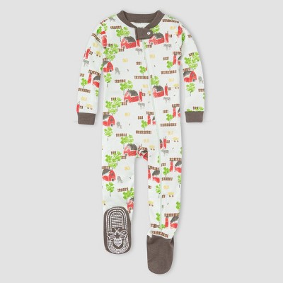 Image of Burt's Bees Baby® Baby Boys' Barnyard Scene Organic Cotton Snug Fit Footed Pajama - Charcoal Gray 3-6M
