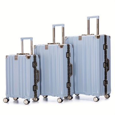 Vynxaria 3-Piece Luggage Set (20/24/28) Stylish PC+Aluminum Frame Password Lock Lightweight Impact Resistant for Travel