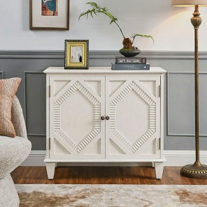 Resenkos 33.6" Retro Wooden Sideboard Buffet Cabinet with Storage, Symmetrical Geometric Accent Display Cabinets, Antique - 1 of 4