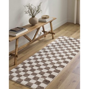 Hauteloom Canika Brown Washable Checkered Area Rug - 1 of 4