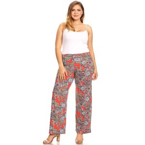 Women's Plus Size Paisley Printed Palazzo Pants - White Mark - 1 of 3