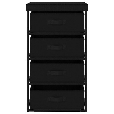 vidaXL Black Storage Rack with 4 Fabric Baskets - Modern Style Organiser Unit for Home and Office - Steel Constructed Lightweight Dresser