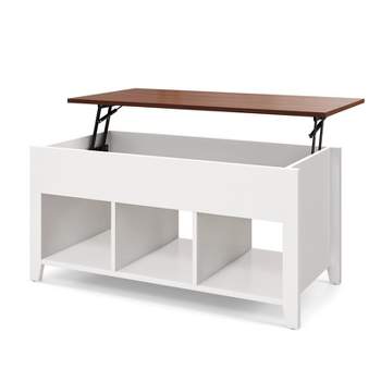 Tangkula Height Adjustable Wood Table Coffee Desk Teapoy Hidden Compartment