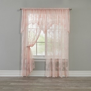 BrylaneHome Ella Floral Lace Panel With Attached Valance - 1 of 3