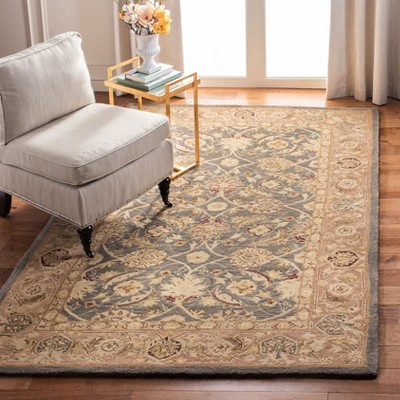 Hand Tufted Teal Blue and Taupe Wool 6' x 9' Area Rug