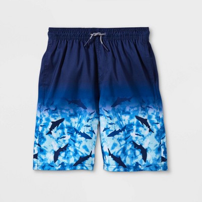 Image of Boys' Shark Print Ombre Pull-On Volley Swim Trunks - Cat & Jack™ Navy XS