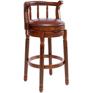 TIRAMISUBEST Seat height 26.5'' Cow top Leather Wooden Bar Stools,360 Degree Swivel Bar Height Chair with Backs for Home Kitchen Counter - 1 of 4