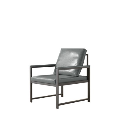 Vynxaria Freestanding Brown Modern Faux Leather Accent Chairs with Padded Metal Armrests, Suitable for Home & Office