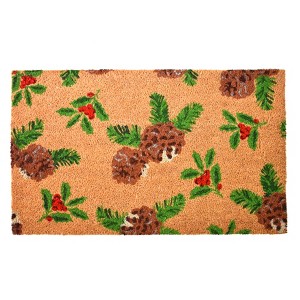 HomeRoots 17" X 29" Brown Red And Green Christmas Outdoor Coir Door Mat - 1 of 4