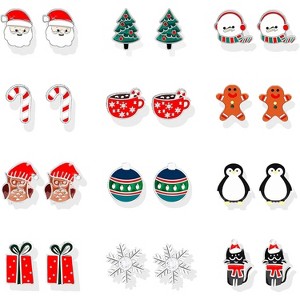 Christmas Earring Gift Set - Festive Holiday Designs (Bows, Bells, Santa) Stocking Stuffers for Women - 1 of 4