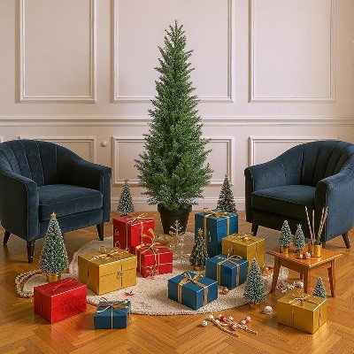 Set of 2 Artificial Cedar Topiary Trees, 5ft Realistic Faux Cypress for Indoor, Home Office and Front Porch Decor