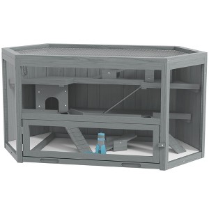 Skyzone 3-Tier Gray Wooden Hamster Cage with Seesaws, Hideouts & Tray - Small Animal Activity Play - 1 of 4