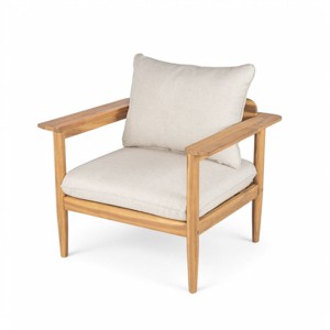 Outdoor Acacia Wood Lounge Chair with Beige Cushions,Wide Backrest and Armrests–The Pop Home - 1 of 4