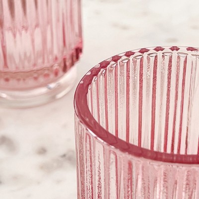 Blush Pink Ribbed Glass Votive Candle Holders Set of 6