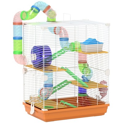 Orange 5-Tier Hamster and Gerbil Habitat with Tubes and Wheel