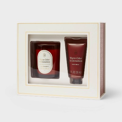 Hand Cream Gift Set of Glass Warm Cider and Cinnamon Candle Brown - Threshold™
