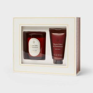 Hand Cream Gift Set of Glass Warm Cider and Cinnamon Candle Brown - Threshold™ - 1 of 3