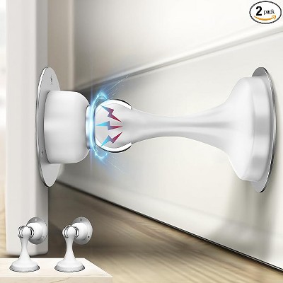 DOMETOUR Magnetic Door Stoppers 2 Pack, No Drill, Wall/Floor Mount, 3D Adhesive, Door Holder for Bottom of Door