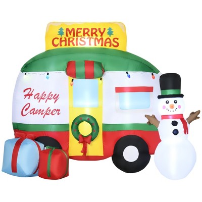 Outsunny 6.5ft Christmas Inflatable Gift Car with Snowman and Gift Boxes, Blow-Up Outdoor LED Yard Display for Lawn Garden Party